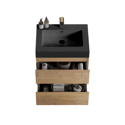 Natural Oak Bathroom Vanity with Floating Quartz Sink by HouseOfZazla, light brown oak, black countertop on Tampa Home & Garden Store