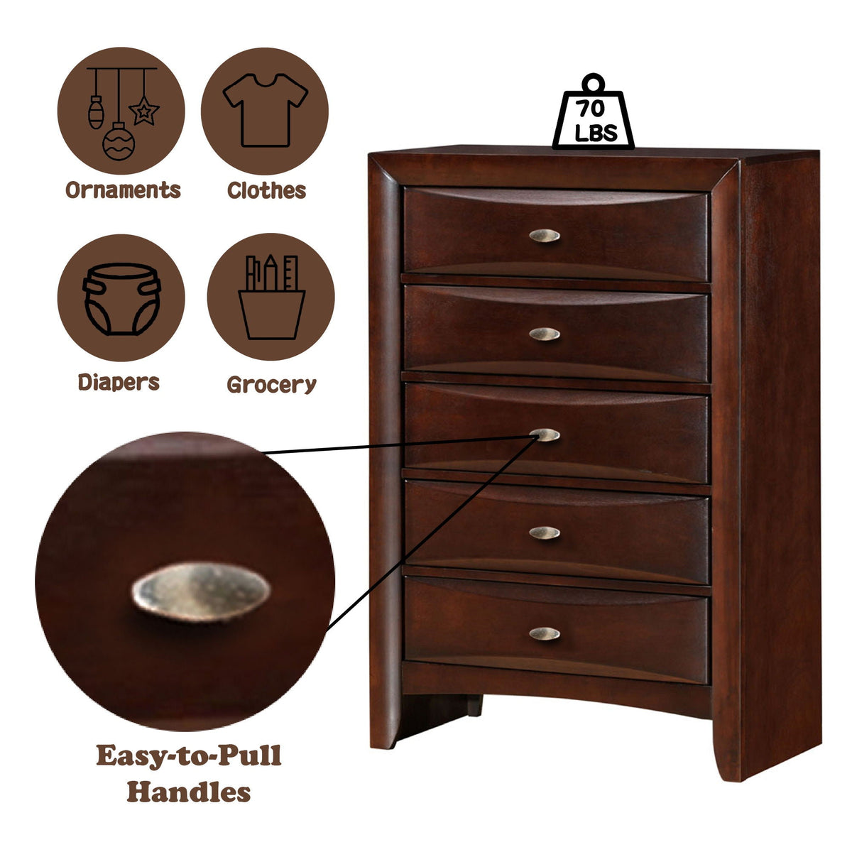 Ireland Elegant Design and Storage Chest by HouseOfZazla, dark wood accent chest with handles on Tampa Home & Garden Store