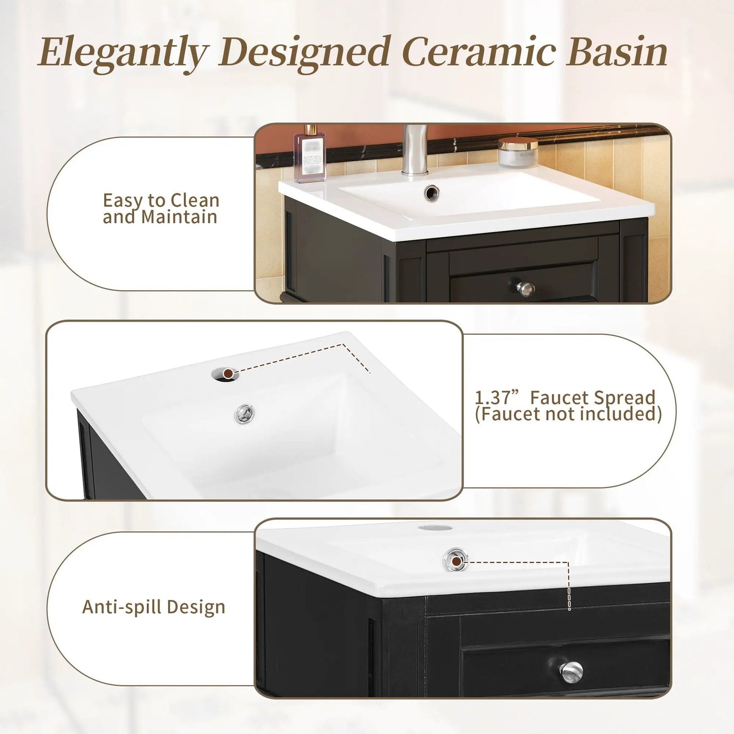 French Style Vanity With Sink and Solid Wood Legs