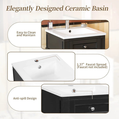 French Style Vanity With Sink and Solid Wood Legs