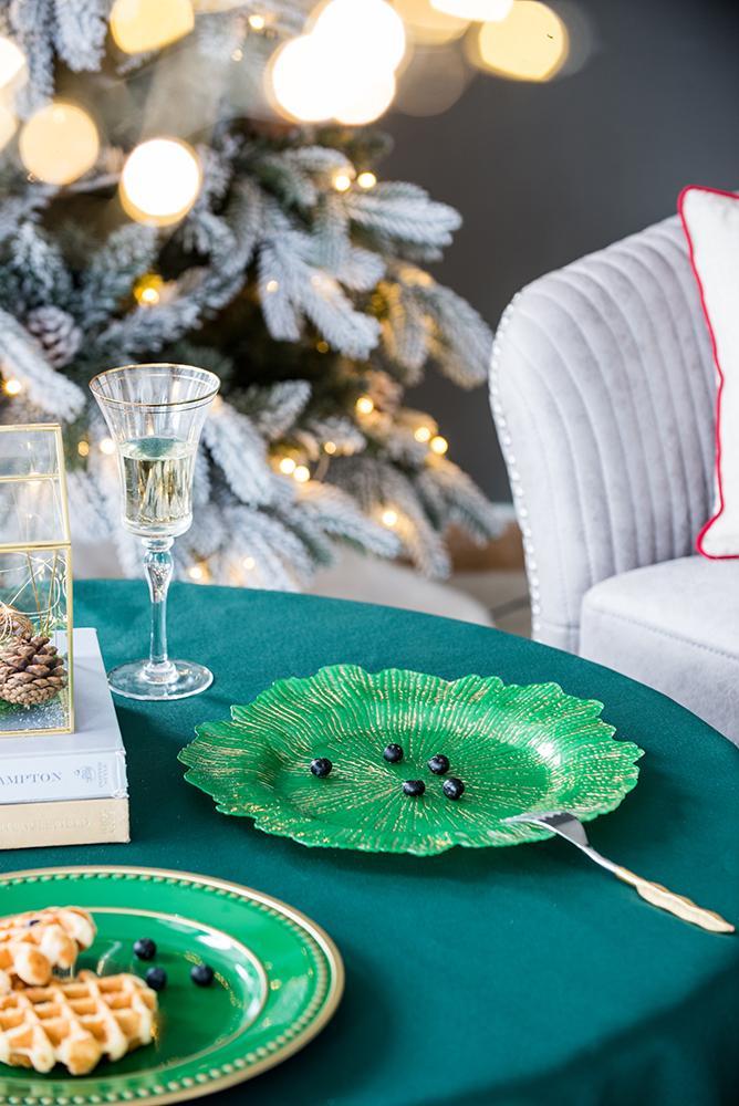 Plastic charger plate set of 8 by Unique Piece Furniture in green with scalloped edge on Tampa Home & Garden Store