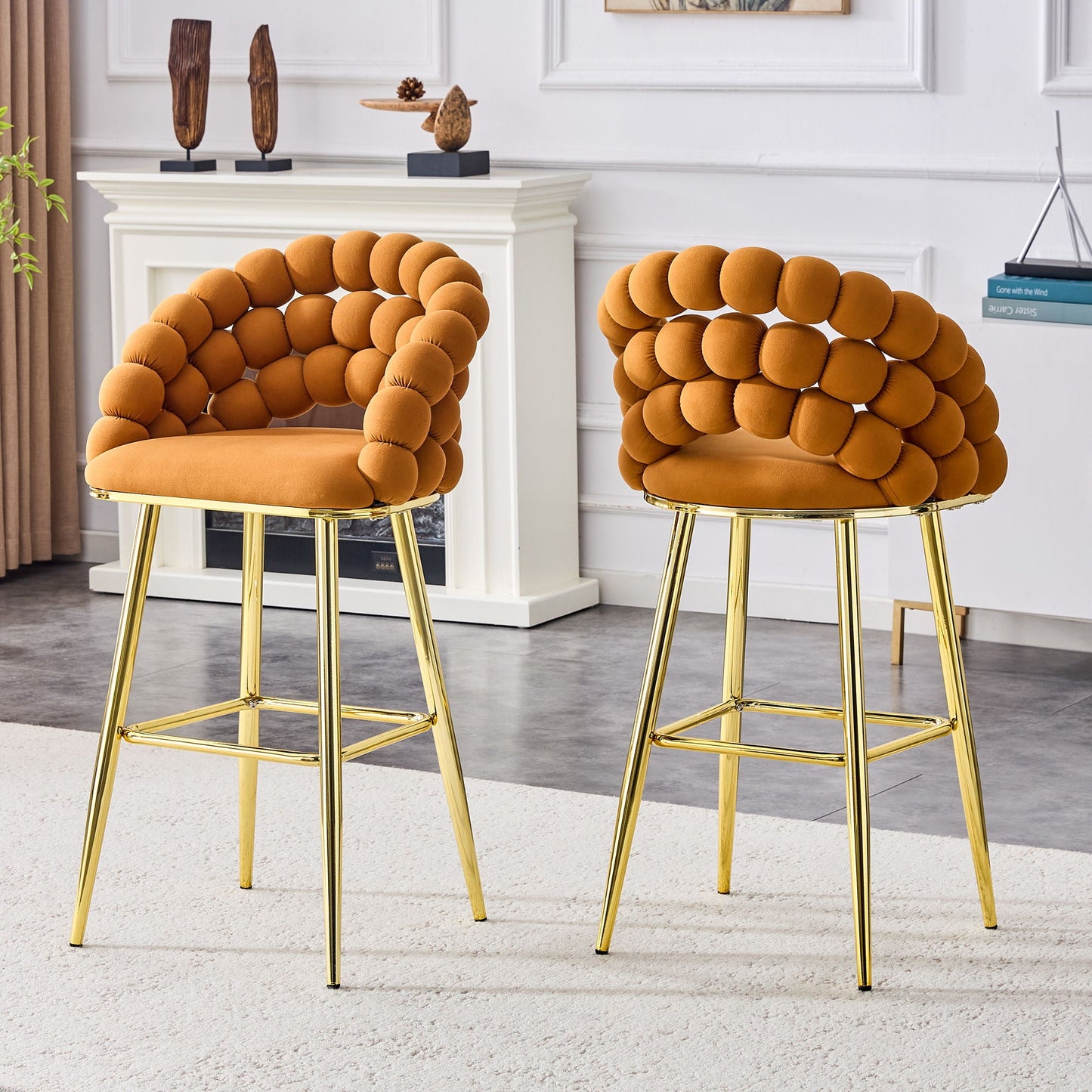 Ball Chain Bubble Tufted Bar Chairs Set Of Two