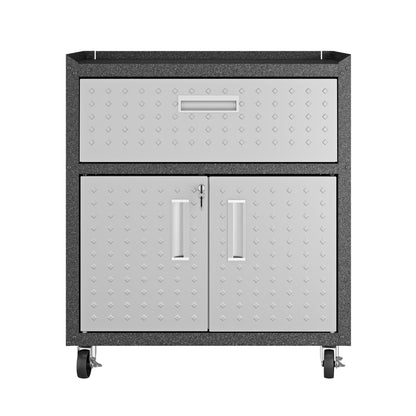 Mobile Garage Cabinet with Locking System by HouseOfZazla, gray metal diamond-plate wheels on Tampa Home & Garden Store