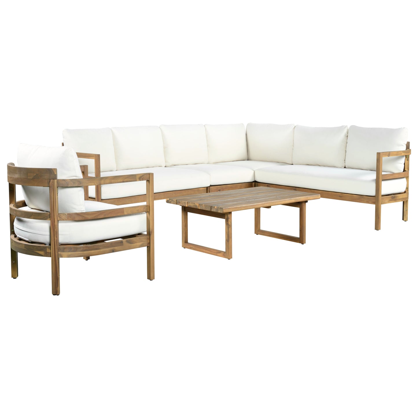 Outdoor Acacia Wood Six Seater Sectional Sofa