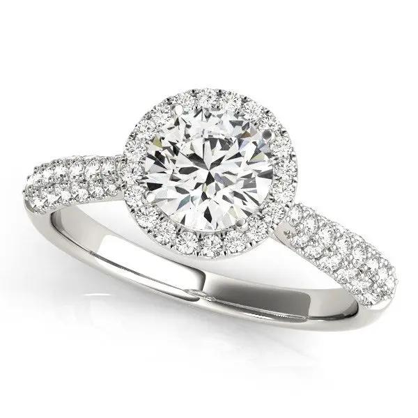 14k white gold halo engagement ring with pavé band, round center diamond halo set, Bids.com on Tampa Home & Garden Store