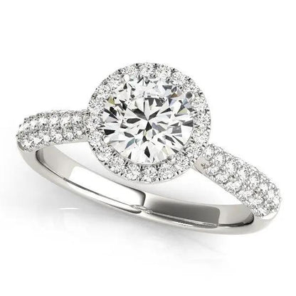 14k white gold halo engagement ring with pavé band, round center diamond halo set, Bids.com on Tampa Home & Garden Store