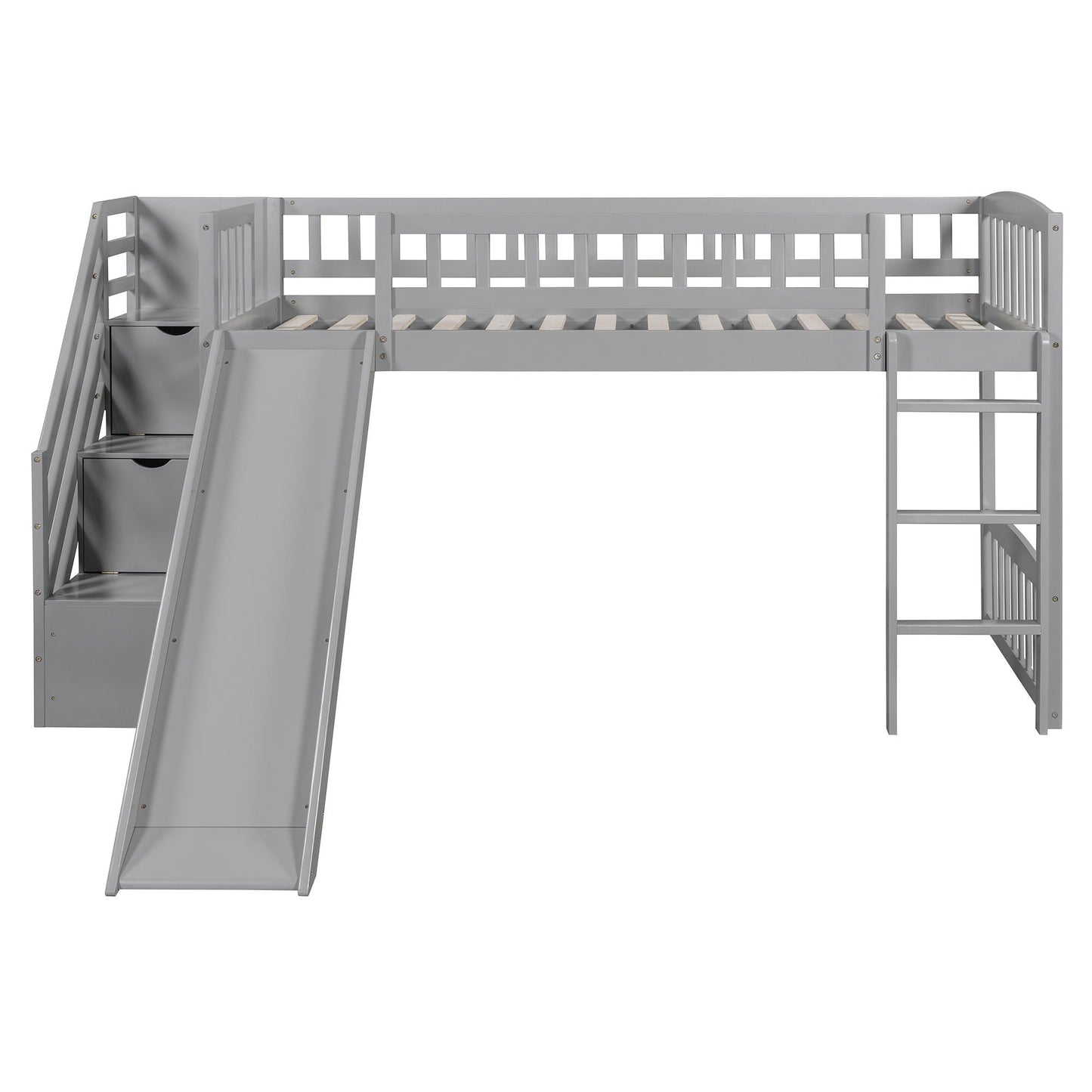 Loft stairway bed with slide and 2 drawers in gray metal by HouseOfZazla on Tampa Home & Garden Store