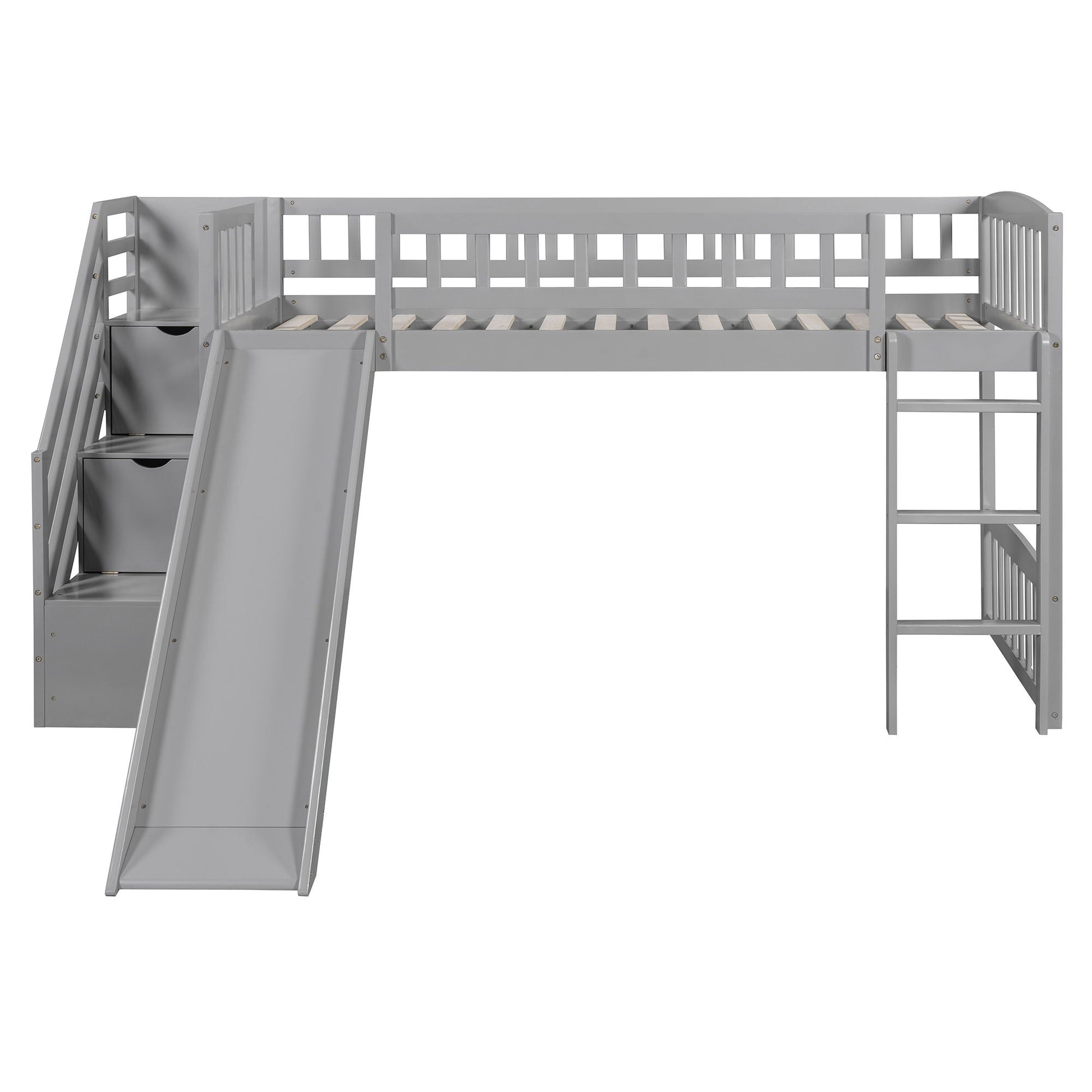 Loft stairway bed with slide and 2 drawers in gray metal by HouseOfZazla on Tampa Home & Garden Store