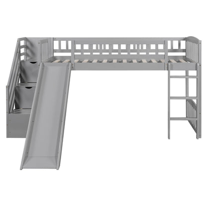 Loft stairway bed with slide and 2 drawers in gray metal by HouseOfZazla on Tampa Home & Garden Store