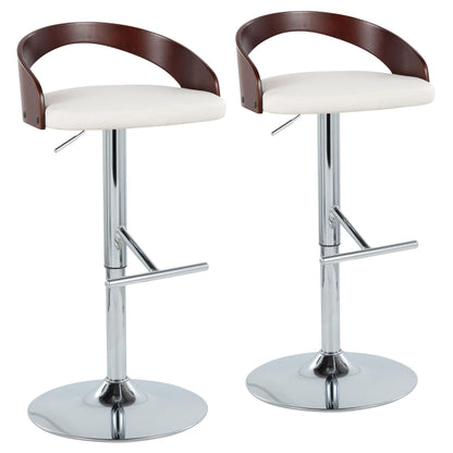 Contemporary adjustable-height swivel barstool set dark wood back white seats chrome bases (2) on Tampa Home & Garden Store
