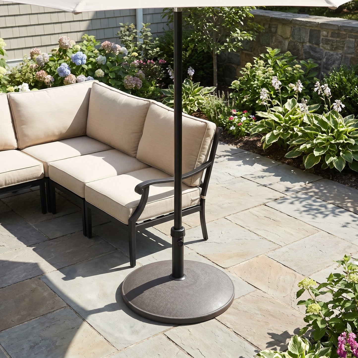 Brown Round Outdoor Umbrella Base and Concrete