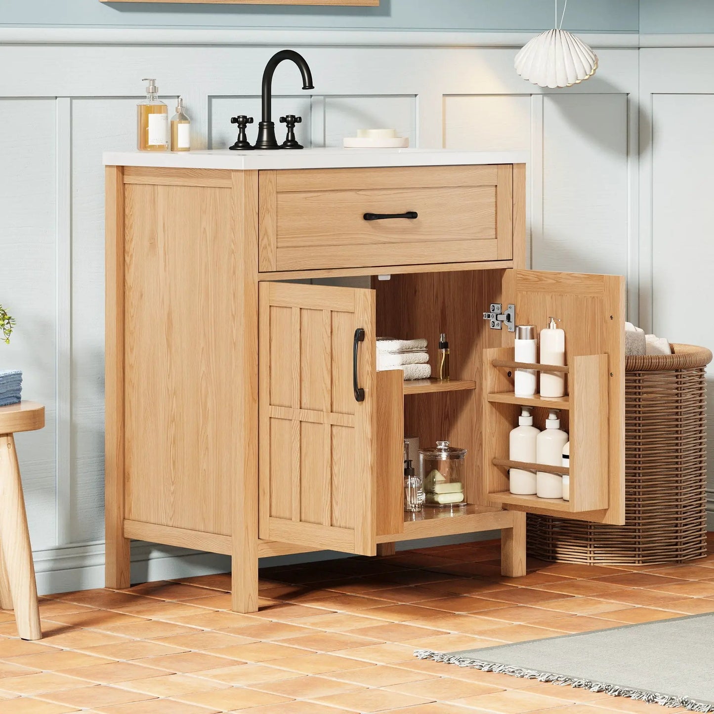 Walnut Bathroom Vanity With Sink and Storage