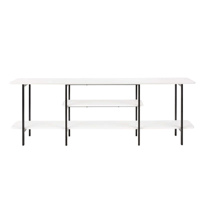 Celine 3-shelf console table with white wood veneer top and black metal frame on Tampa Home & Garden Store