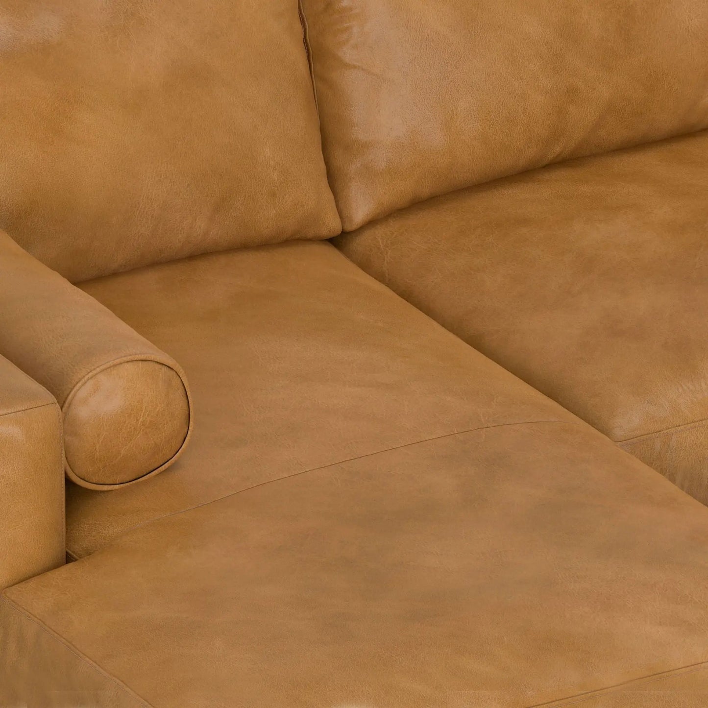 Morrison Upholstered Sectional Sofa tan leather close-up cushions Unique Piece Furniture on Tampa Home & Garden Store