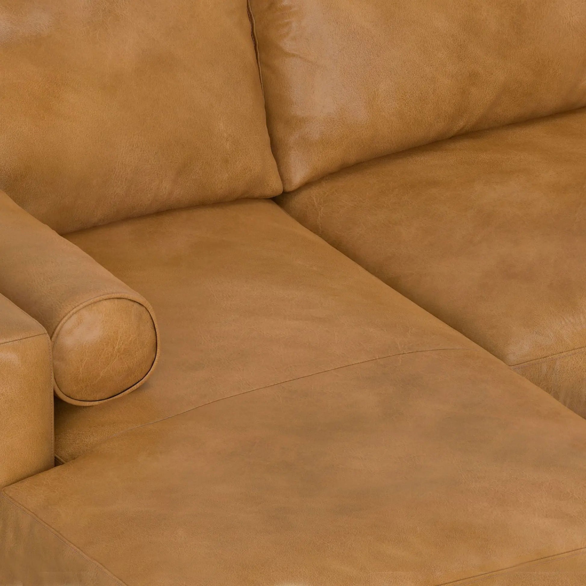Morrison Upholstered Sectional Sofa tan leather close-up cushions Unique Piece Furniture on Tampa Home & Garden Store