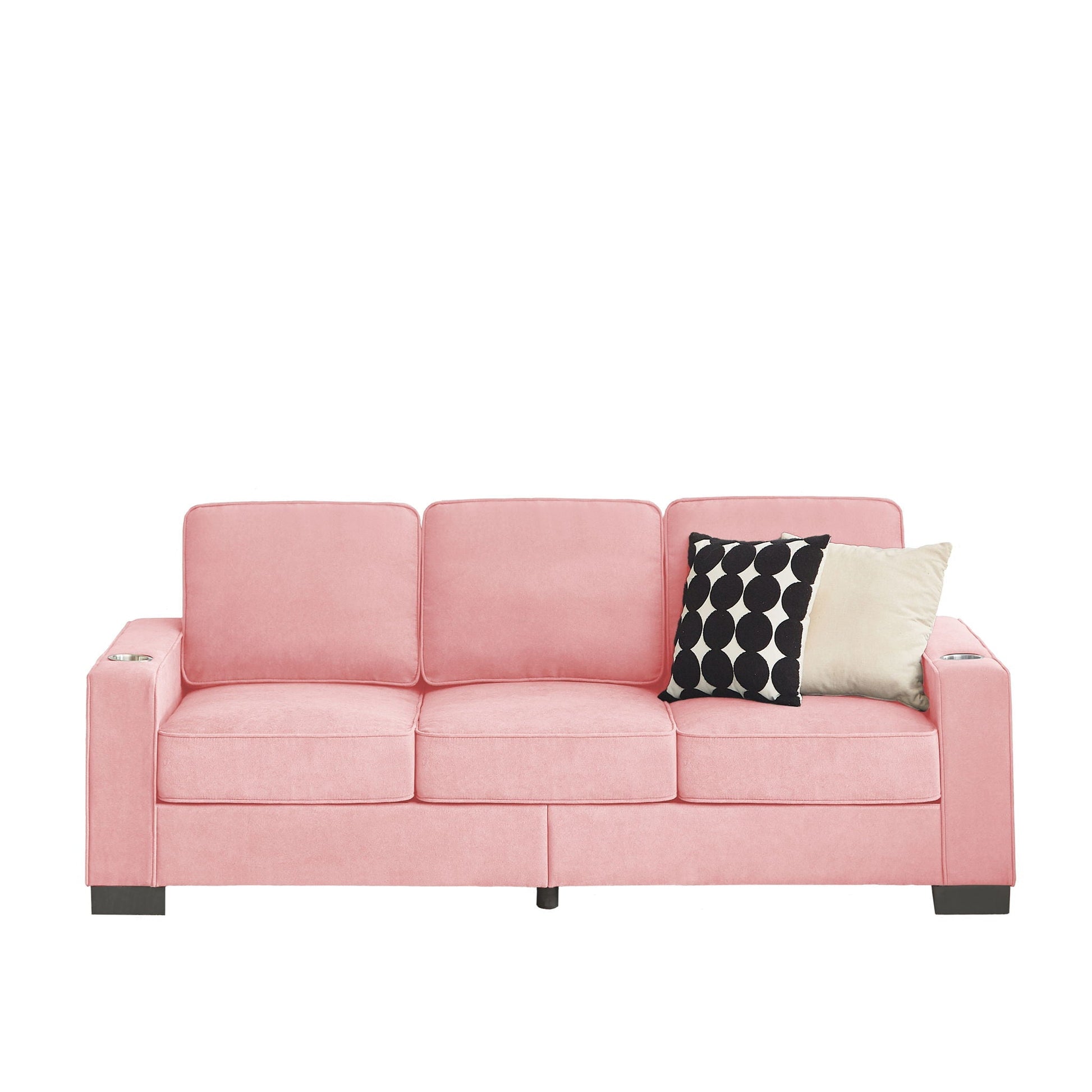 Modern Snowfleece Fabric 3 Seater Sofa with Cup Holder in pink fabric by HouseOfZazla on Tampa Home & Garden Store