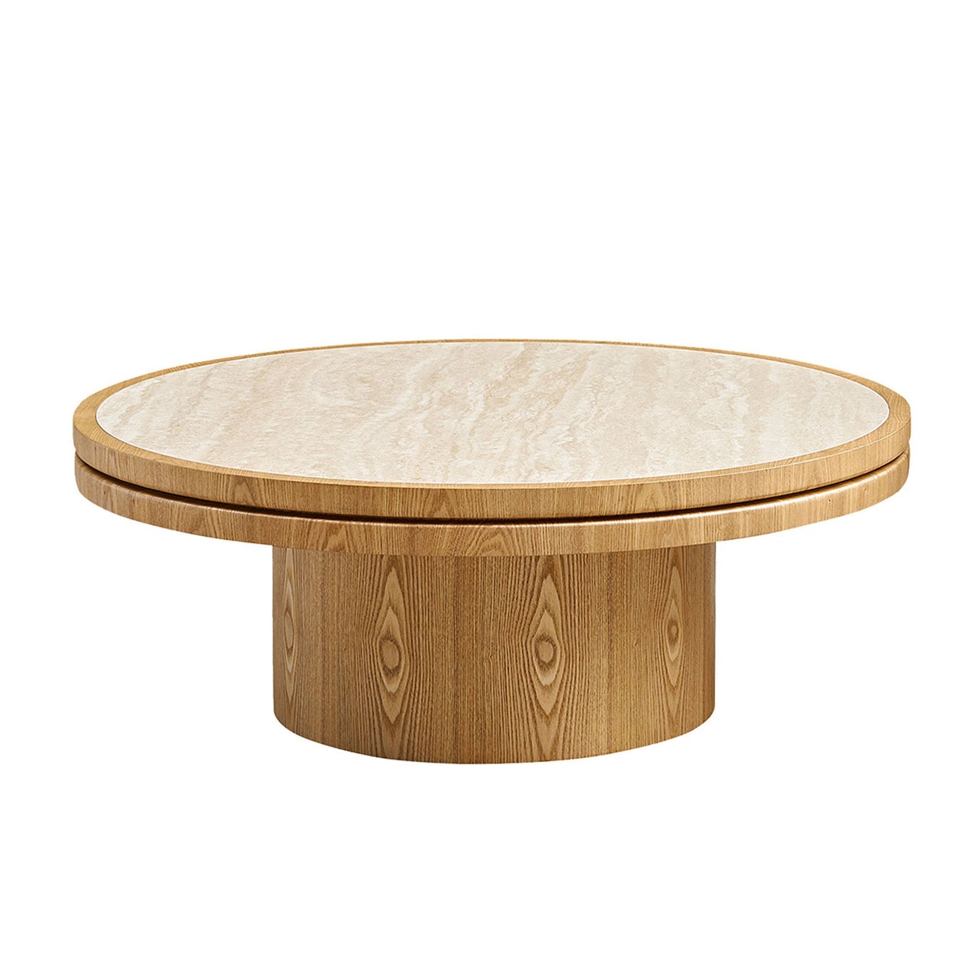 35.43-inch round coffee table with sintered stone top and natural wood base by HouseOfZazla on Tampa Home & Garden Store