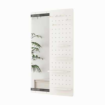 Full-length white storage wall mirror with pegboard panel, hooks and shelf by HouseOfZazla on Tampa Home & Garden Store