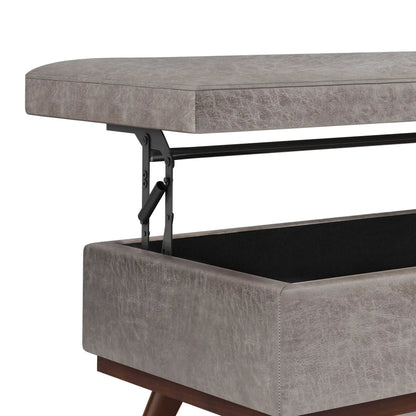 Owen Lift Top Large Coffee Table Storage Ottoman in grey fabric, mid-century style with metal frame on Tampa Home & Garden Store