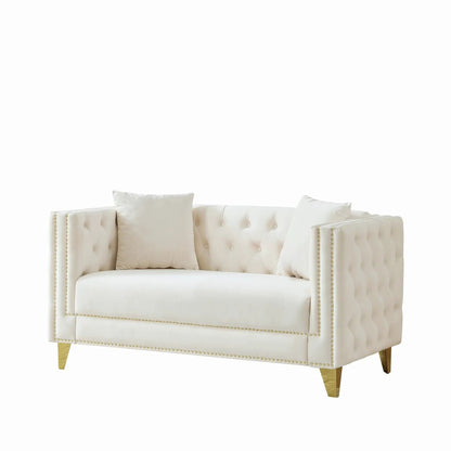 White 2-seater sofa with nailhead trim, square arms, tufted back Unique Piece Furniture on Tampa Home & Garden Store