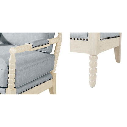 Open Back Spindle Arm Chair and end table; gray cushions, light blue upholstery on Tampa Home & Garden Store