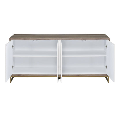 Paavan console cabinet with white interior and wood top, champagne legs, dual storage cabinets on Tampa Home & Garden Store