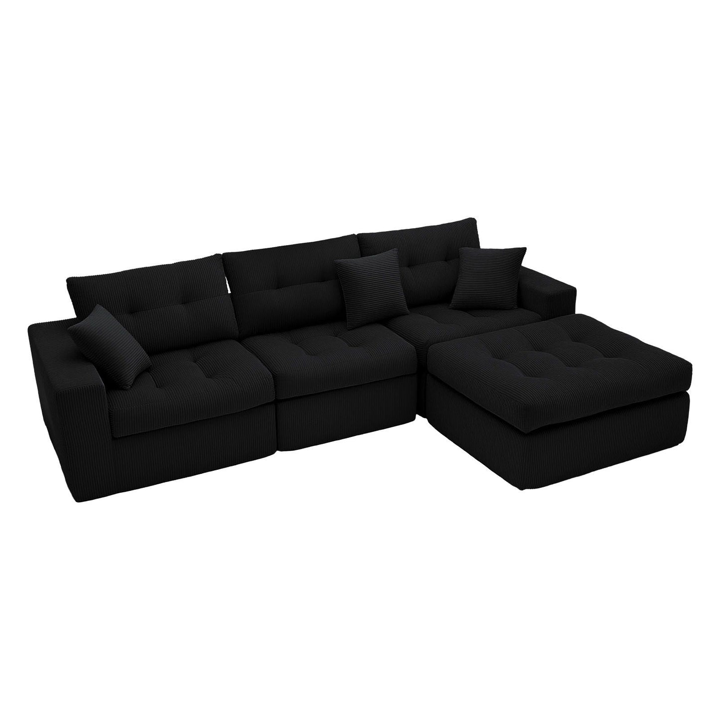 HouseOfZazla corner chaise L-shaped sectional sofa bed in black fabric, 2-piece living room set on Tampa Home & Garden Store