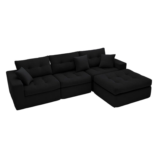HouseOfZazla corner chaise L-shaped sectional sofa bed in black fabric, 2-piece living room set on Tampa Home & Garden Store