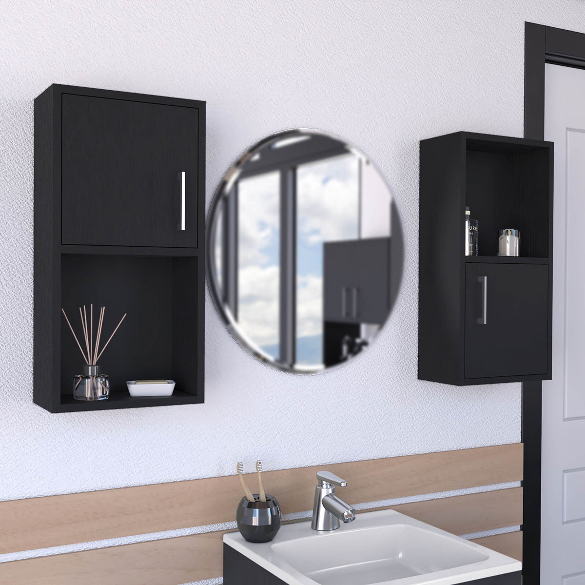 Eak two-door wall-mounted medicine cabinet in black with two interior shelves HouseOfZazla on Tampa Home & Garden Store
