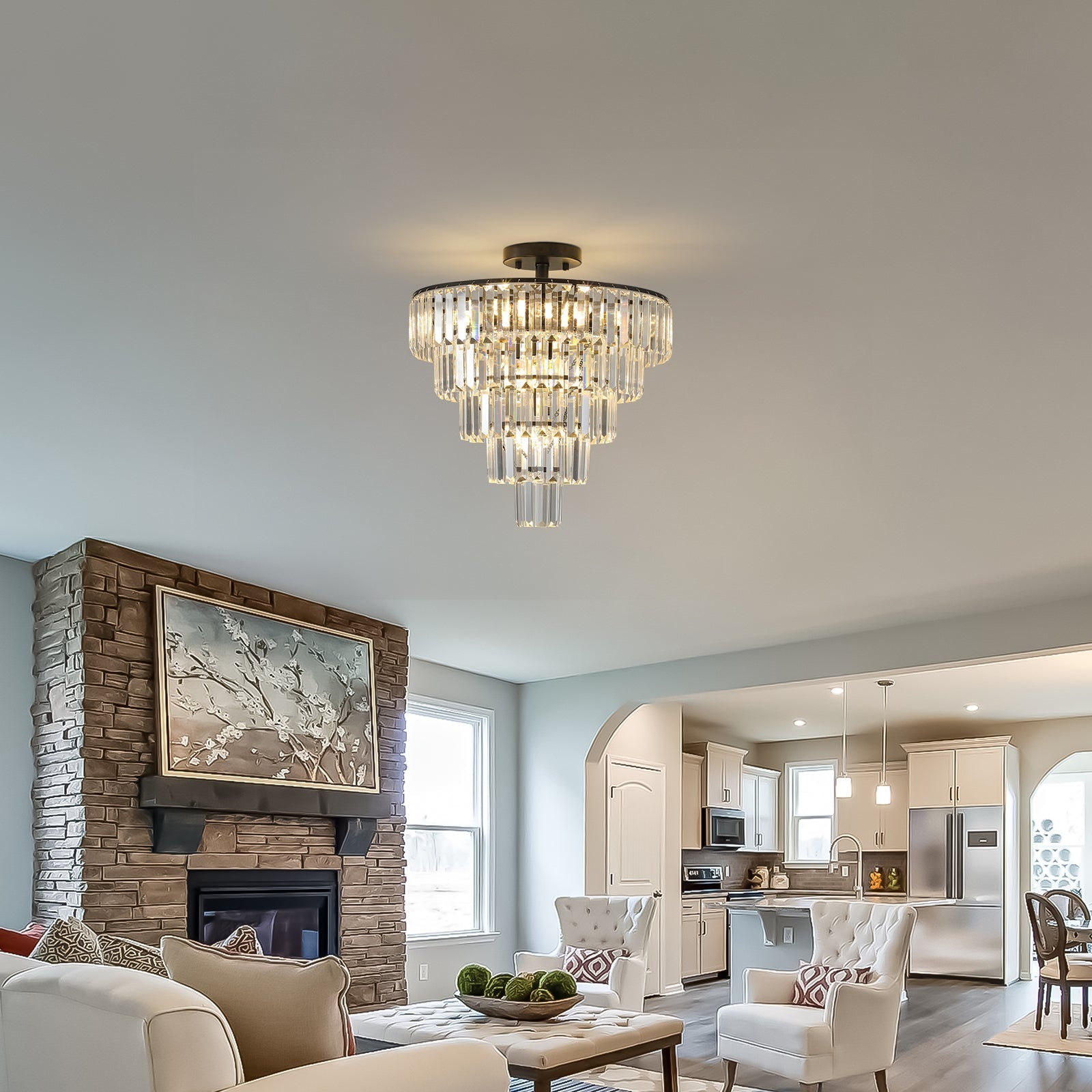 Chandelier HouseOfZazla 20' Black Crystal, 10-light flush-mount in living room on Tampa Home & Garden Store