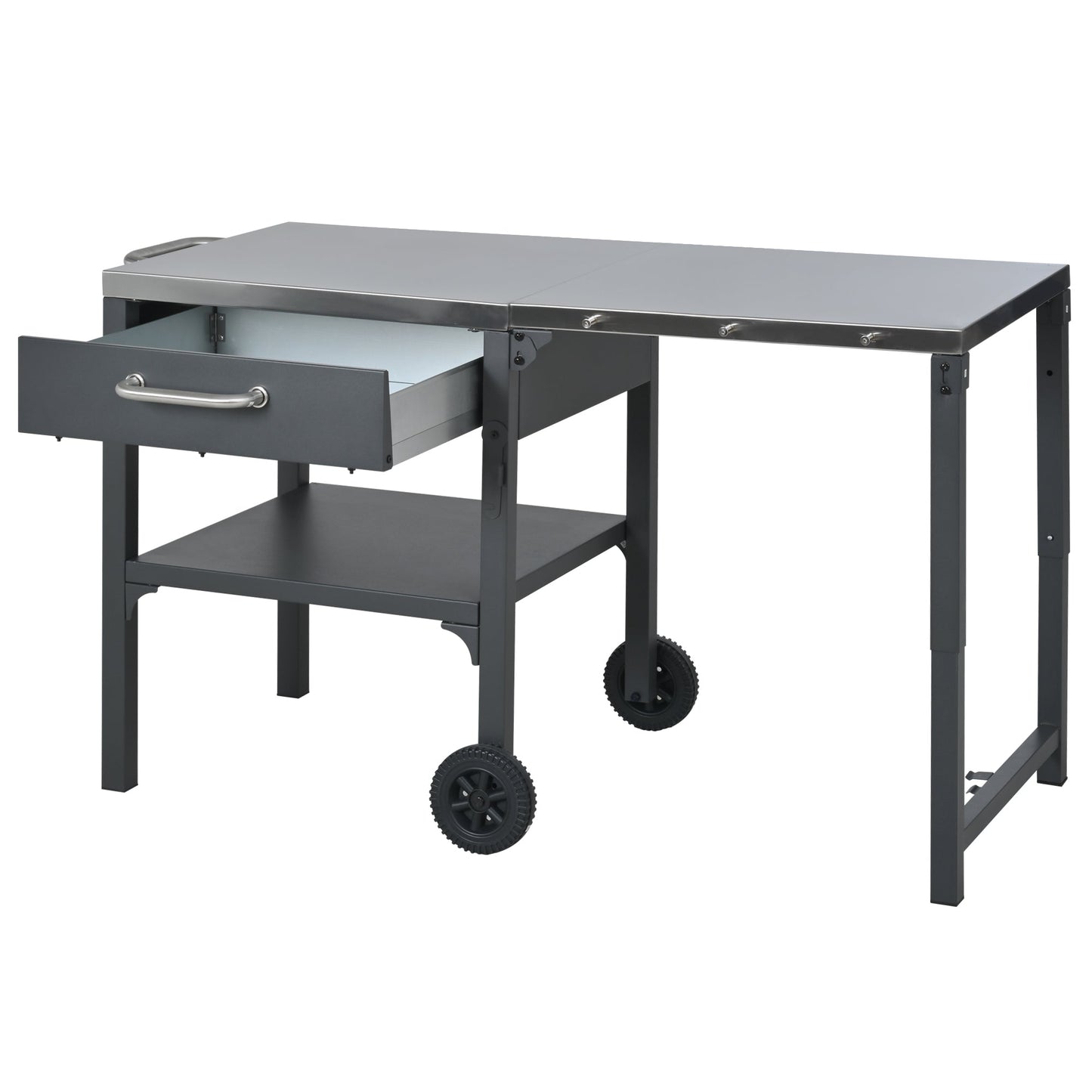 HouseOfZazla outdoor kitchen cart foldable prep station with stainless top and gray frame on Tampa Home & Garden Store