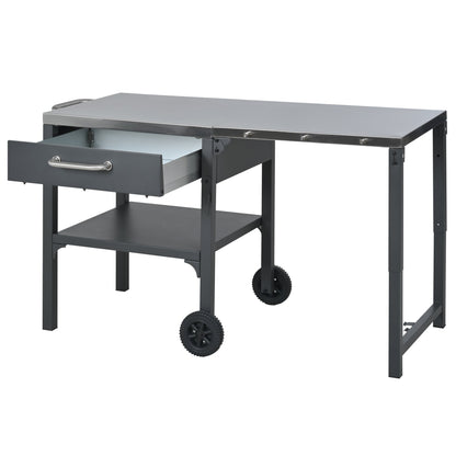 HouseOfZazla outdoor kitchen cart foldable prep station with stainless top and gray frame on Tampa Home & Garden Store