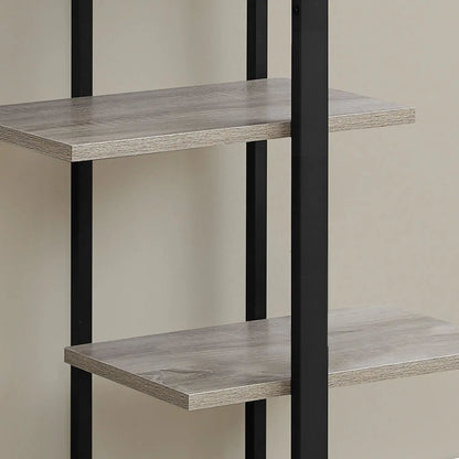 Five-tier etagere with gray wood shelves and black metal frame by Unique Piece Furniture on Tampa Home & Garden Store