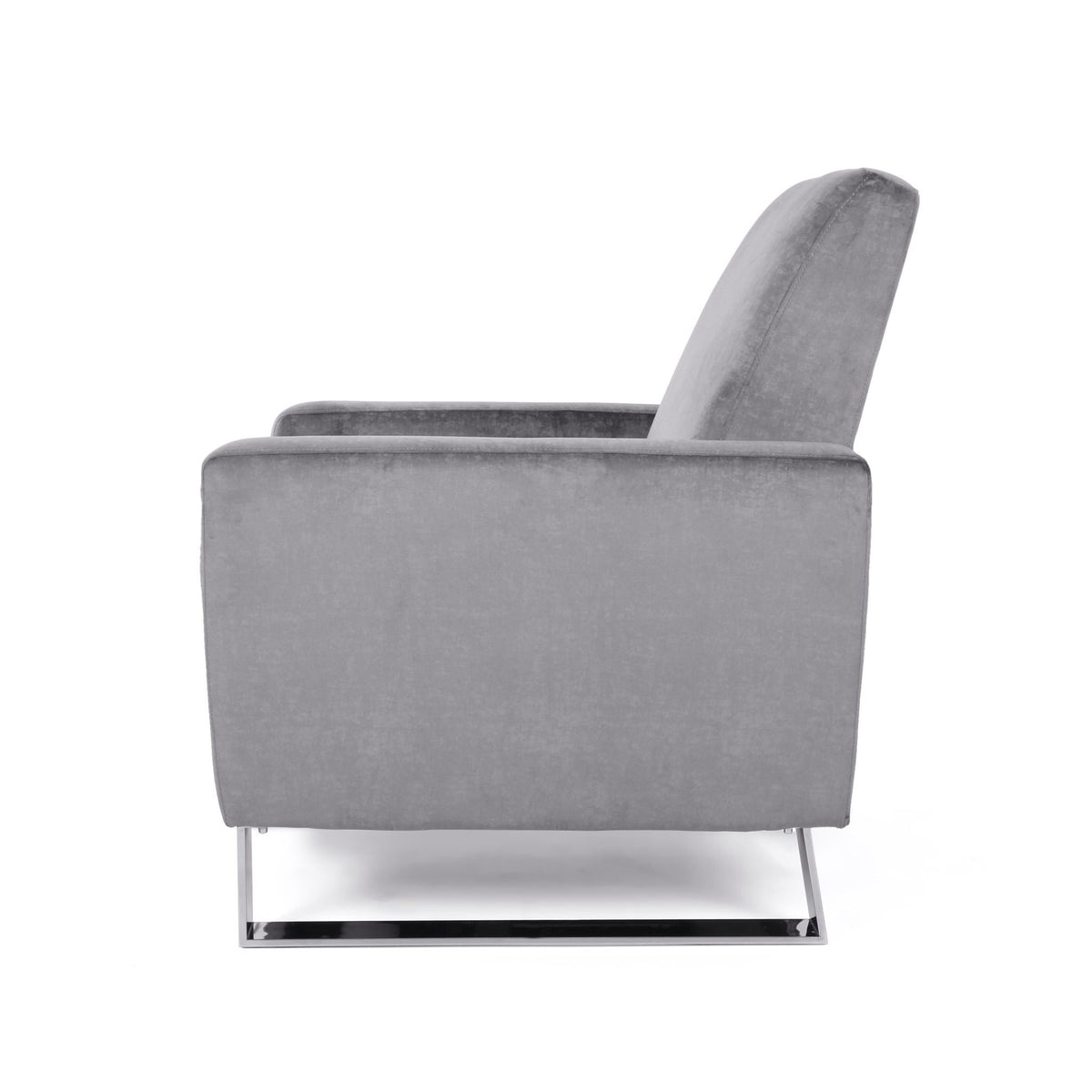 Bolt Upholstered Recliner Chair gray velvet with chrome base on Tampa Home & Garden Store