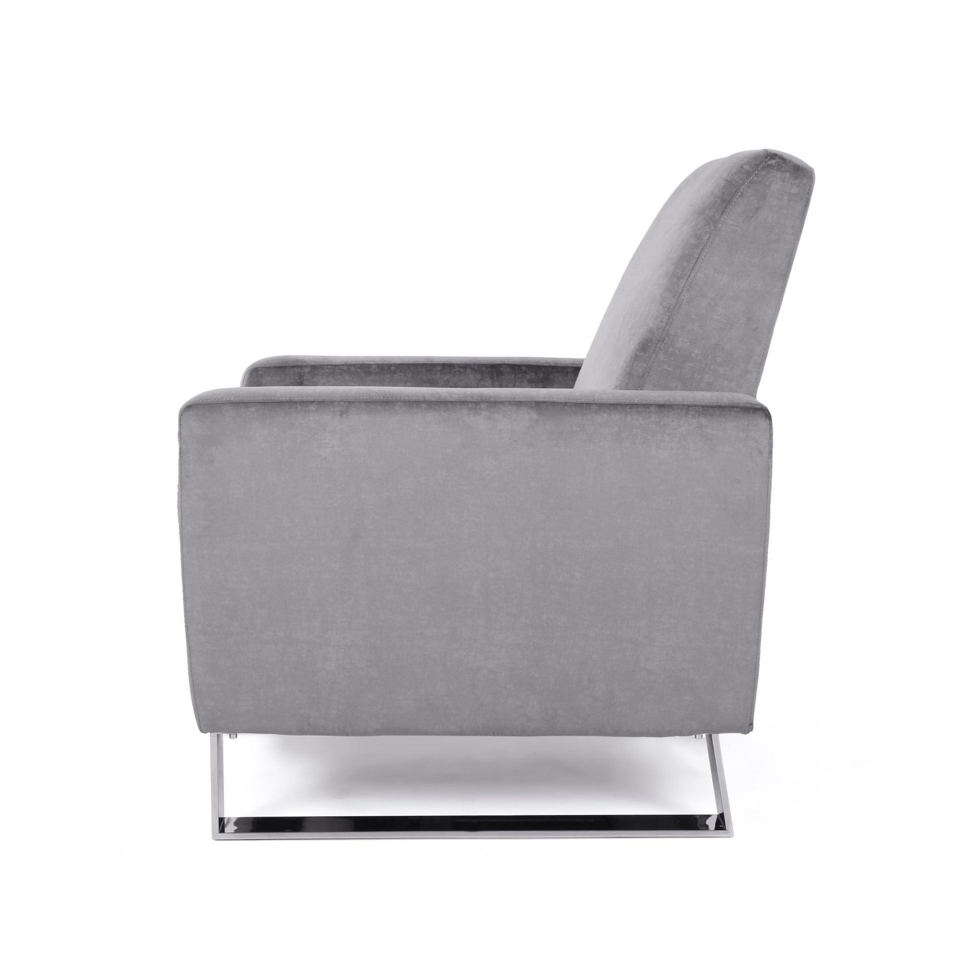 Bolt Upholstered Recliner Chair gray velvet with chrome base on Tampa Home & Garden Store