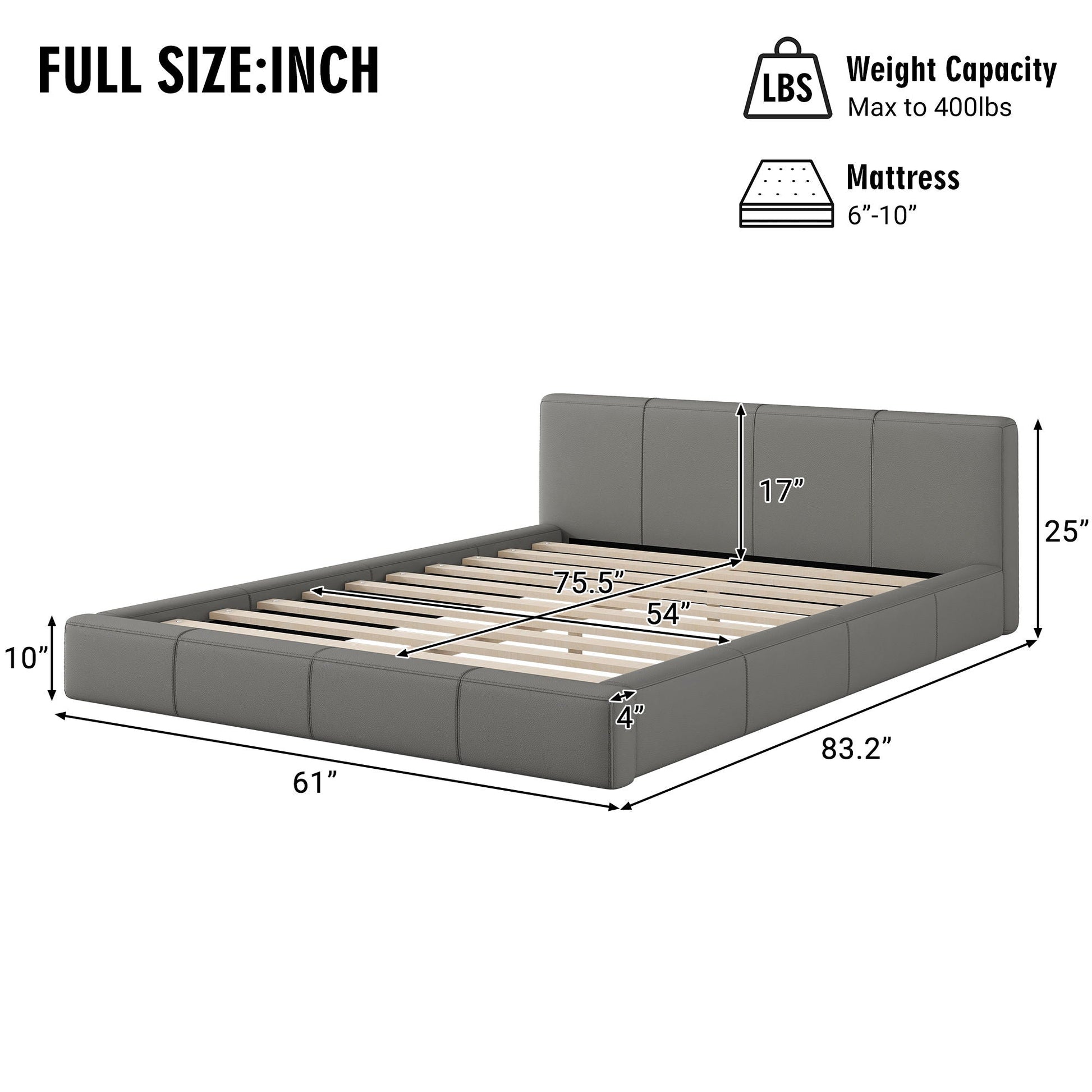 Stylish Upholstered Bed with Birch Wood Frame by HouseOfZazla, gray fabric, full-size bed on Tampa Home & Garden Store
