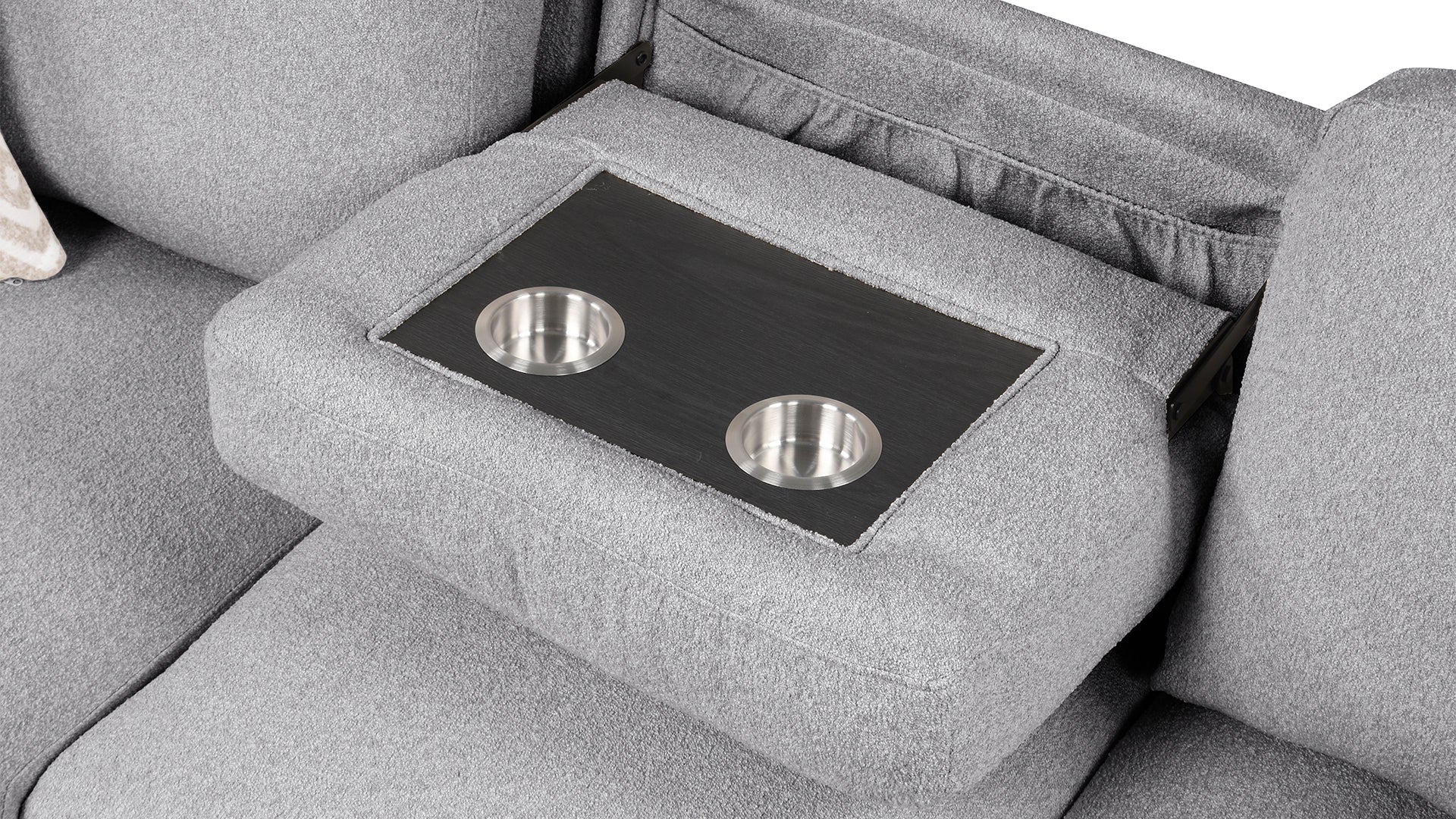 Pinto Modern Style Sectional Sofa by HouseOfZazla with dark wood tray and 2 cup holders on Tampa Home & Garden Store