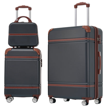 HouseOfZazla 3-piece hardshell luggage set with gray shells, brown leather trim and spinner wheels on Tampa Home & Garden Store