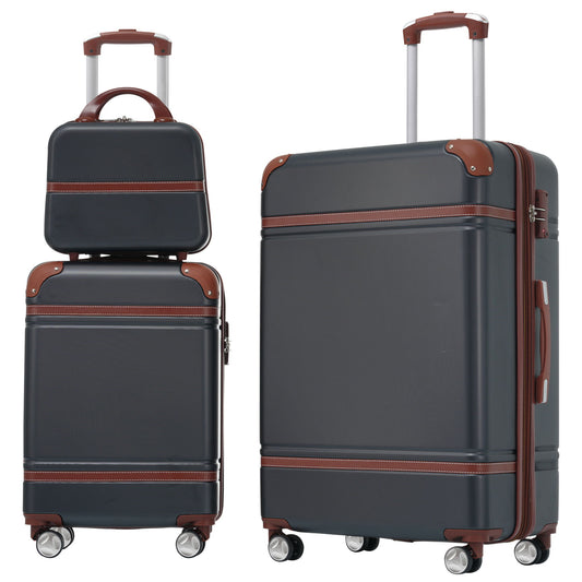 HouseOfZazla 3-piece hardshell luggage set with gray shells, brown leather trim and spinner wheels on Tampa Home & Garden Store