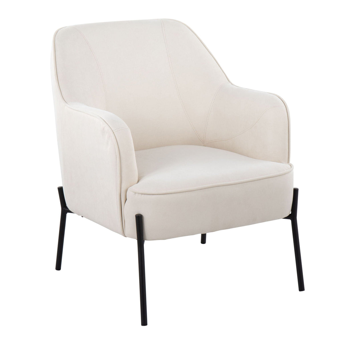 Contemporary accent chair with cushioned beige upholstery and black metal legs on Tampa Home & Garden Store