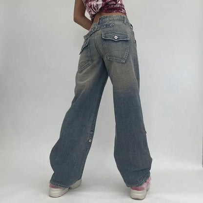 Vintage Blue High-rise Loose Straight-leg Jeans by FLIPSTYLEZLLC with back flap pockets on Tampa Home & Garden Store