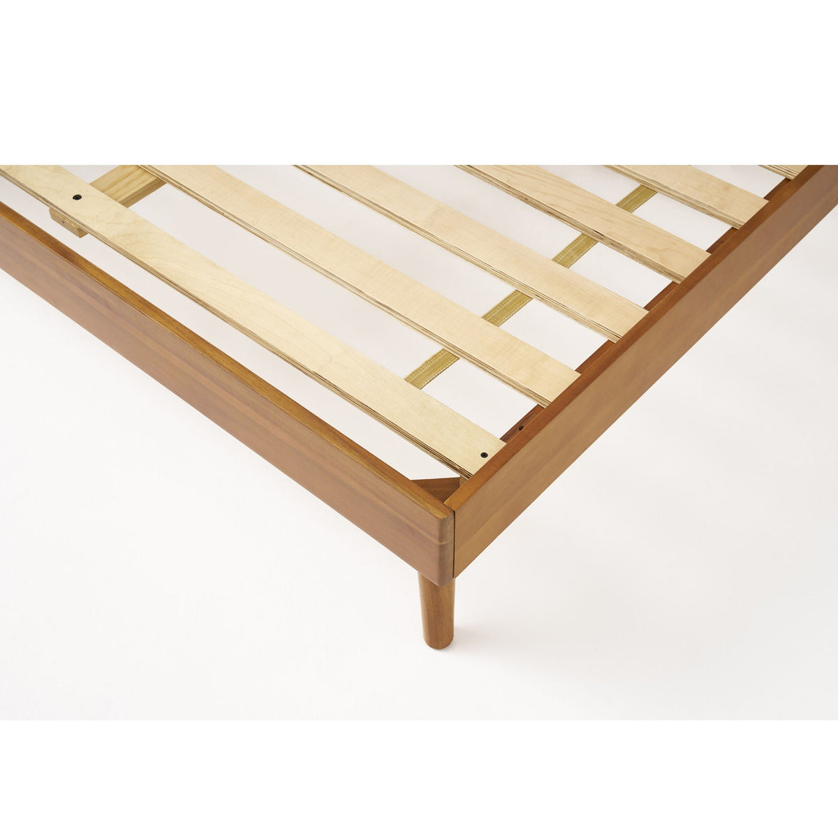 Mid-Century wood platform bed by HouseOfZazla with light brown finish and heavy-duty slat support on Tampa Home & Garden Store
