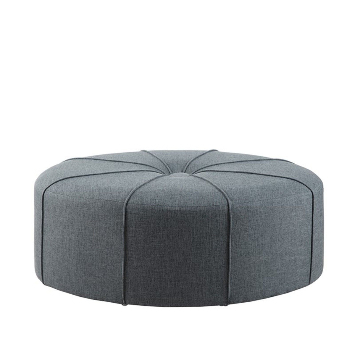Large cocktail ottoman with button tufted center in blue-gray fabric by HouseOfZazla on Tampa Home & Garden Store