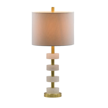 13x13x26 Marble Table Lamp with beige fabric shade, brass stacked-disc stem, HouseOfZazla on Tampa Home & Garden Store