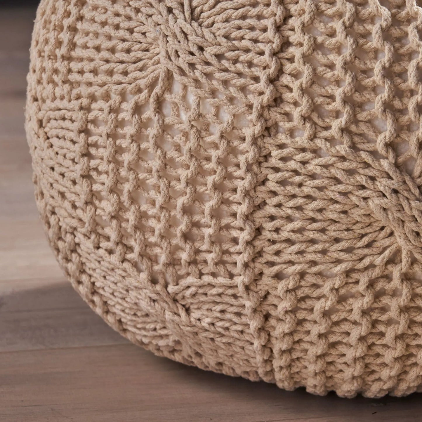 Bordeaux knitted round pouf natural beige rope knit, accent pouf by Unique Piece Furniture on Tampa Home & Garden Store