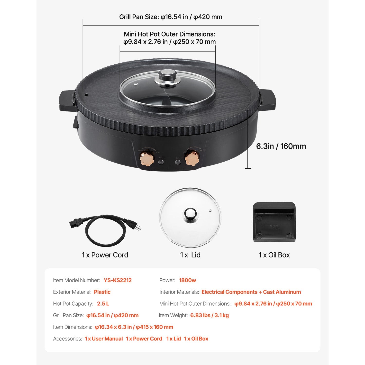 Hot Pot with Grill 1800W 2-in-1 smokeless electric grill pot black plastic HouseOfZazla on Tampa Home & Garden Store
