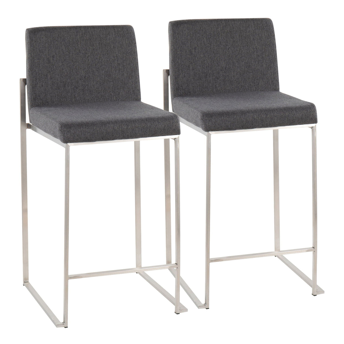 Contemporary high-back counter stool pair with padded back, gray upholstery, chrome frame on Tampa Home & Garden Store