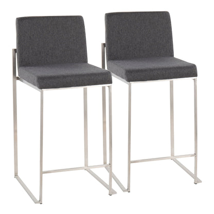Contemporary high-back counter stool pair with padded back, gray upholstery, chrome frame on Tampa Home & Garden Store