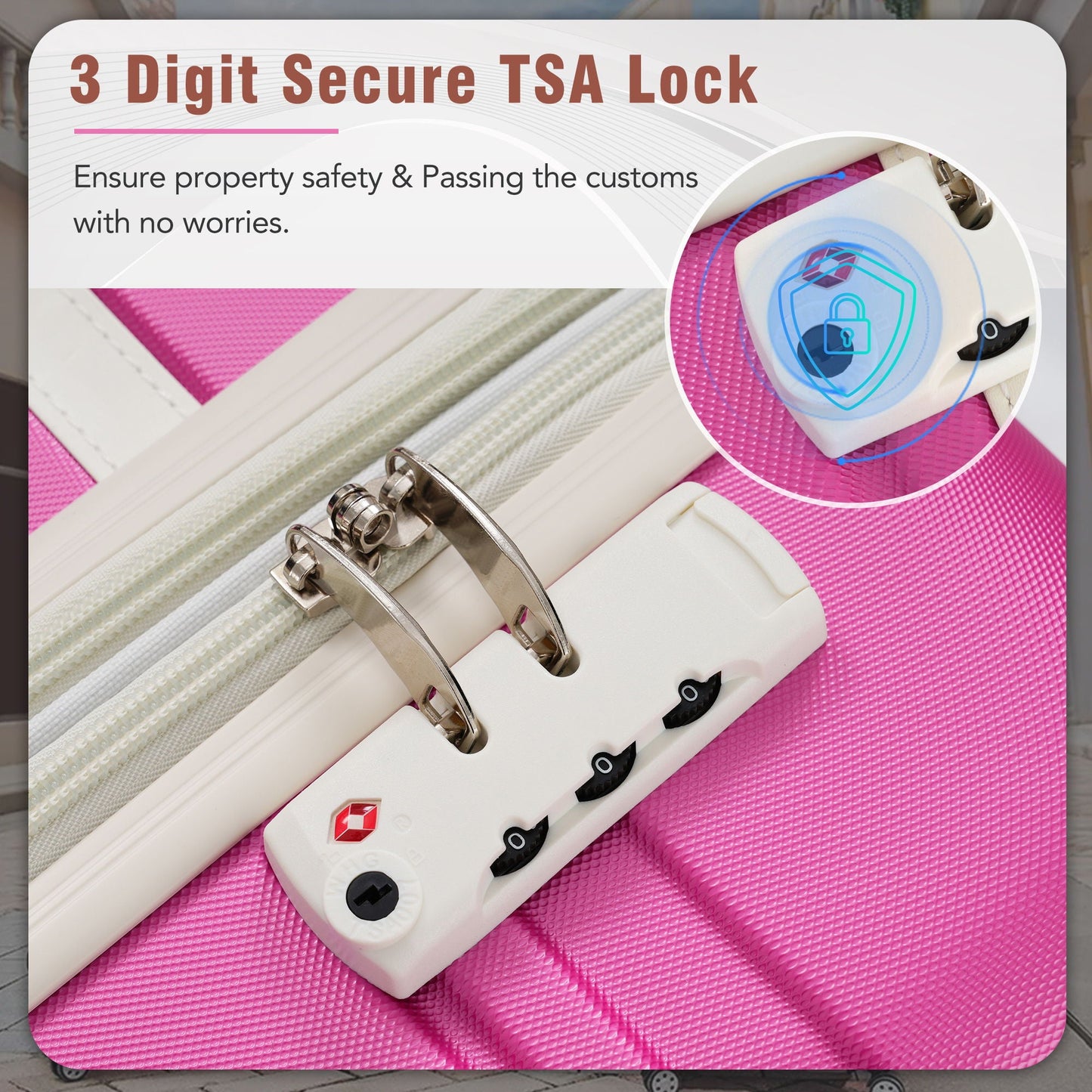 3-piece hardshell luggage set 20in & 24in with pink textured shells and TSA lock on Tampa Home & Garden Store