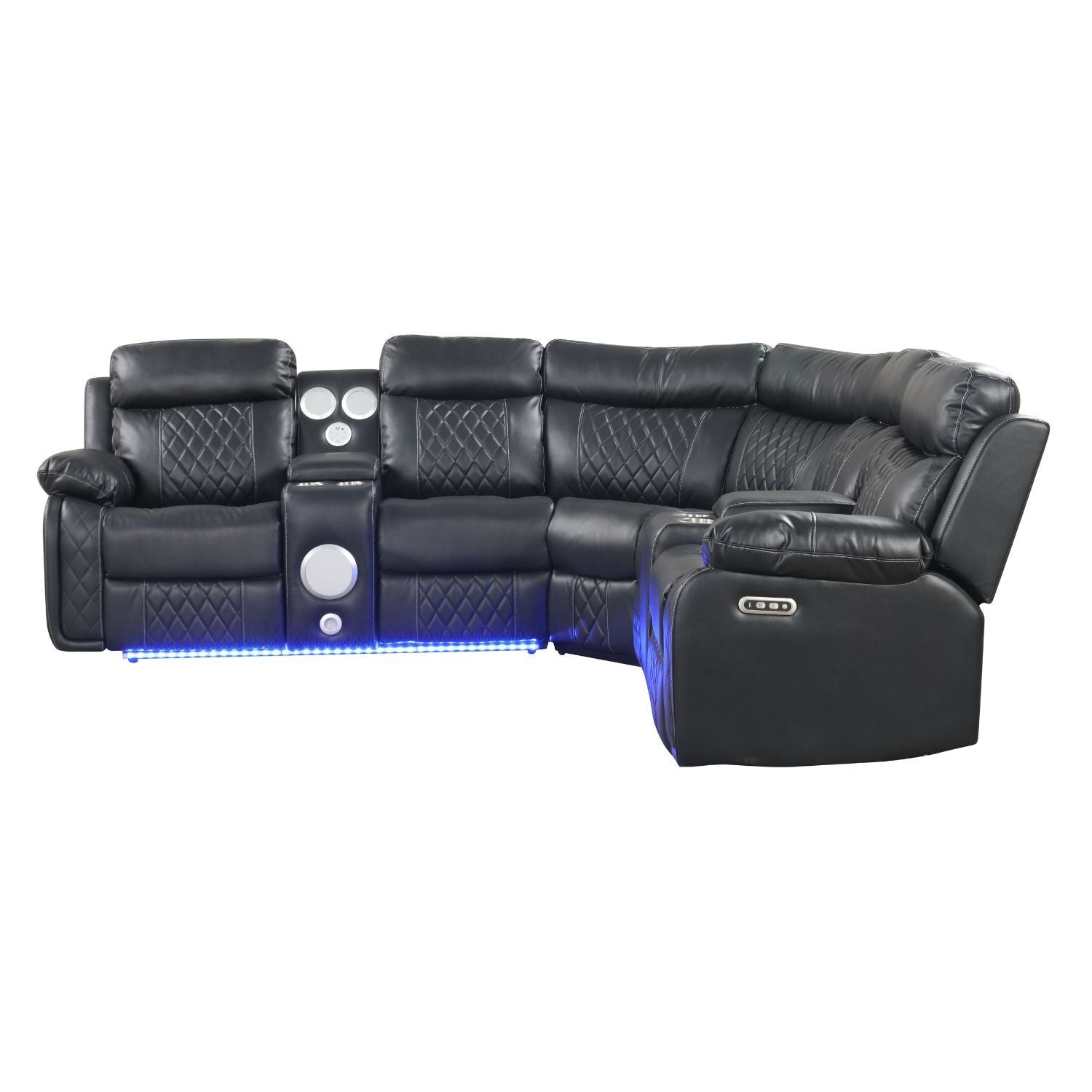 Lacrosse power reclining sectional sofa in black leather with cup holders by HouseOfZazla on Tampa Home & Garden Store